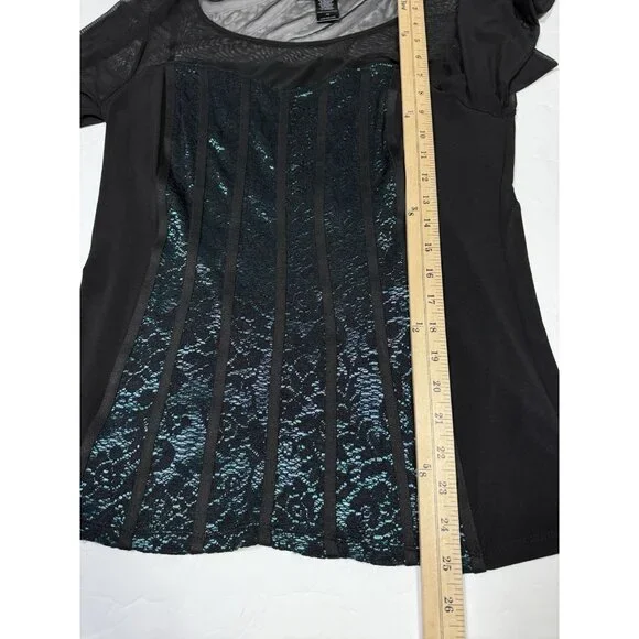 Vintage Black Sheer Corset Lace Long Sleeve Top Fairy Grunge Whimsigoth Sexy L - Picture 10 of 10